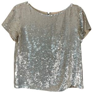 Alice + Olivia Gold Sequin Short Sleeve Top Size Small